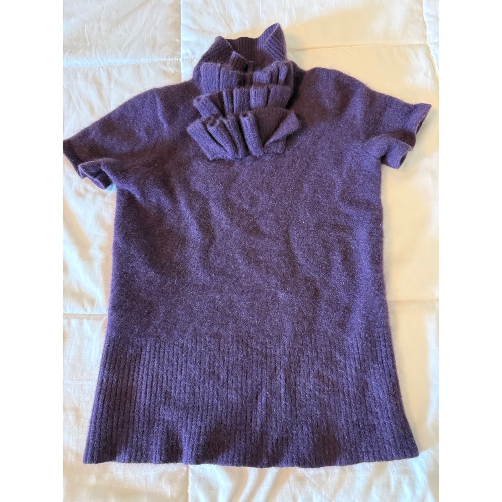 Purple Short Sleeve Mock Neck Knit Sweater Fuzzy Pullover Kids Top